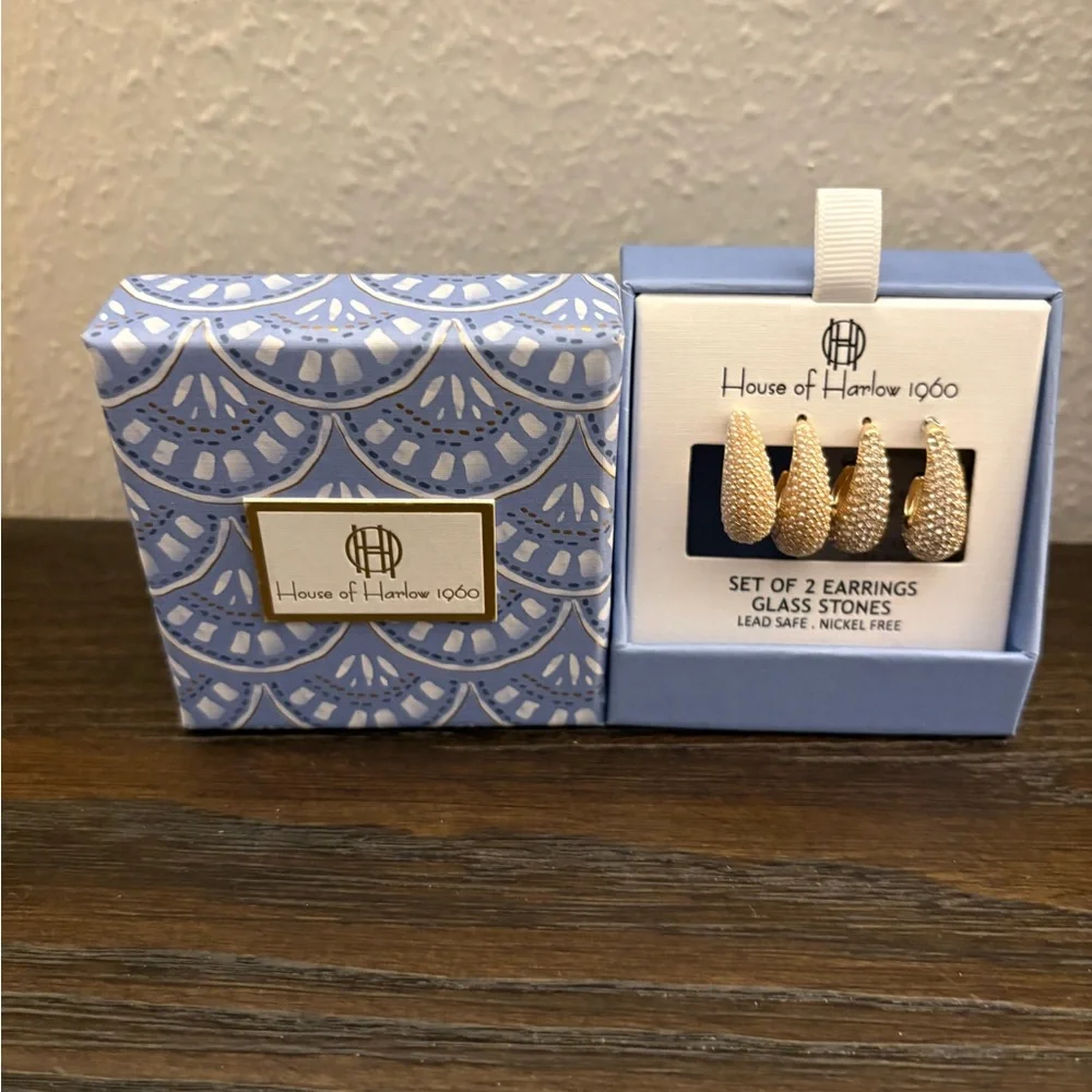 NEW House of Harlow 1960 gold earrings set.